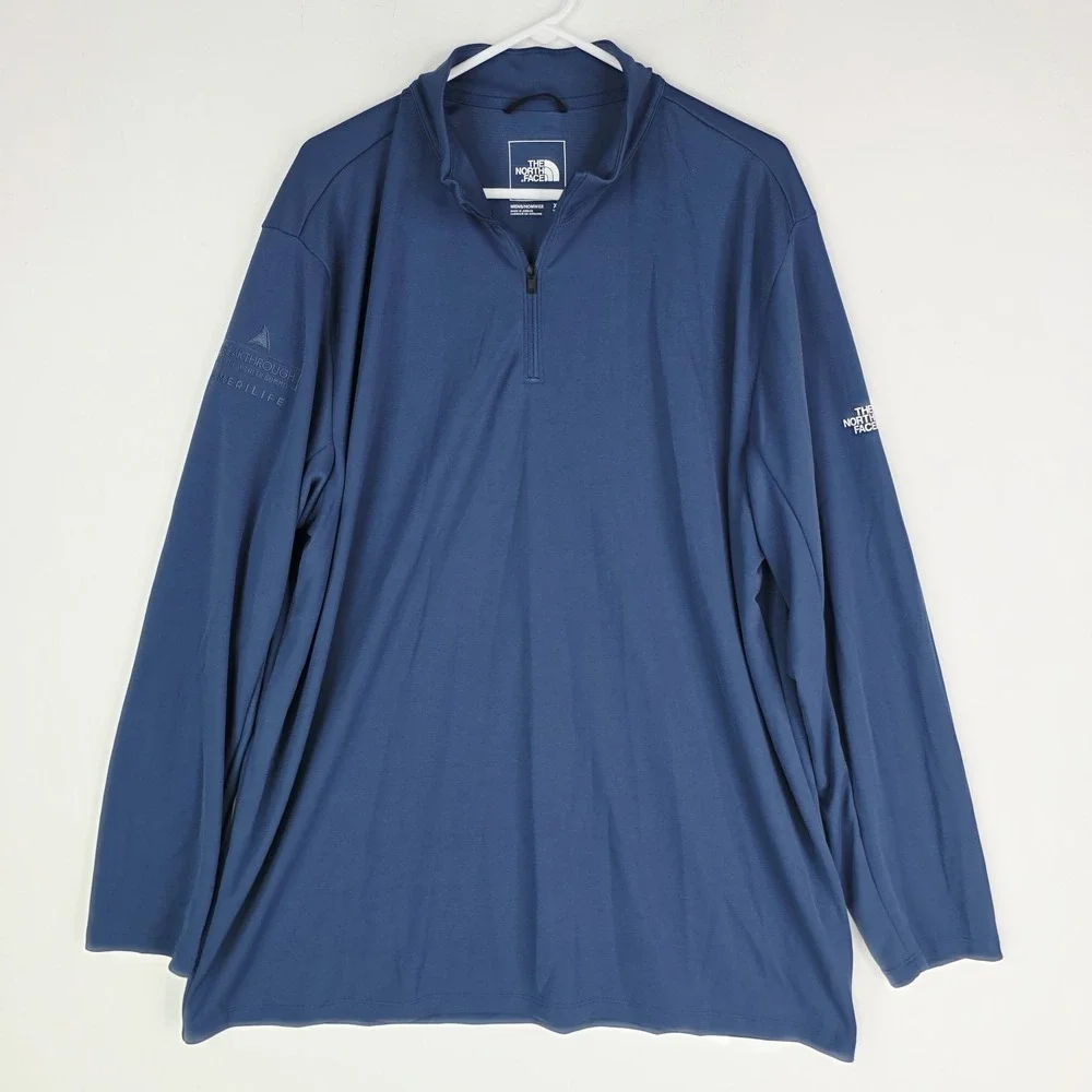 The North Face Men Blue 2XL Ambition 1/4 Zip Pullover Lightweight Flashdry Logo